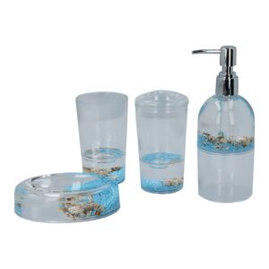 Honeybee 4-Piece Elegant and Modern Design Acrylic Bathroom Accessories Set Clear and Blue